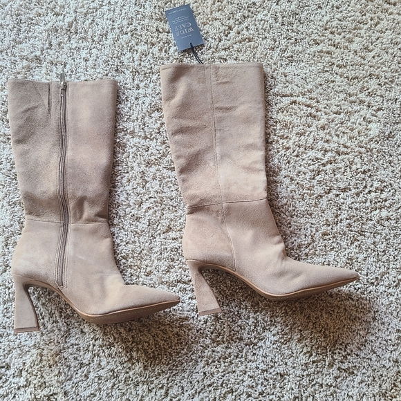 Vince Camuto Tressara Suede Boots - Beige/Tan Size 9.5 - Wide Calf - Picture 1 of 4